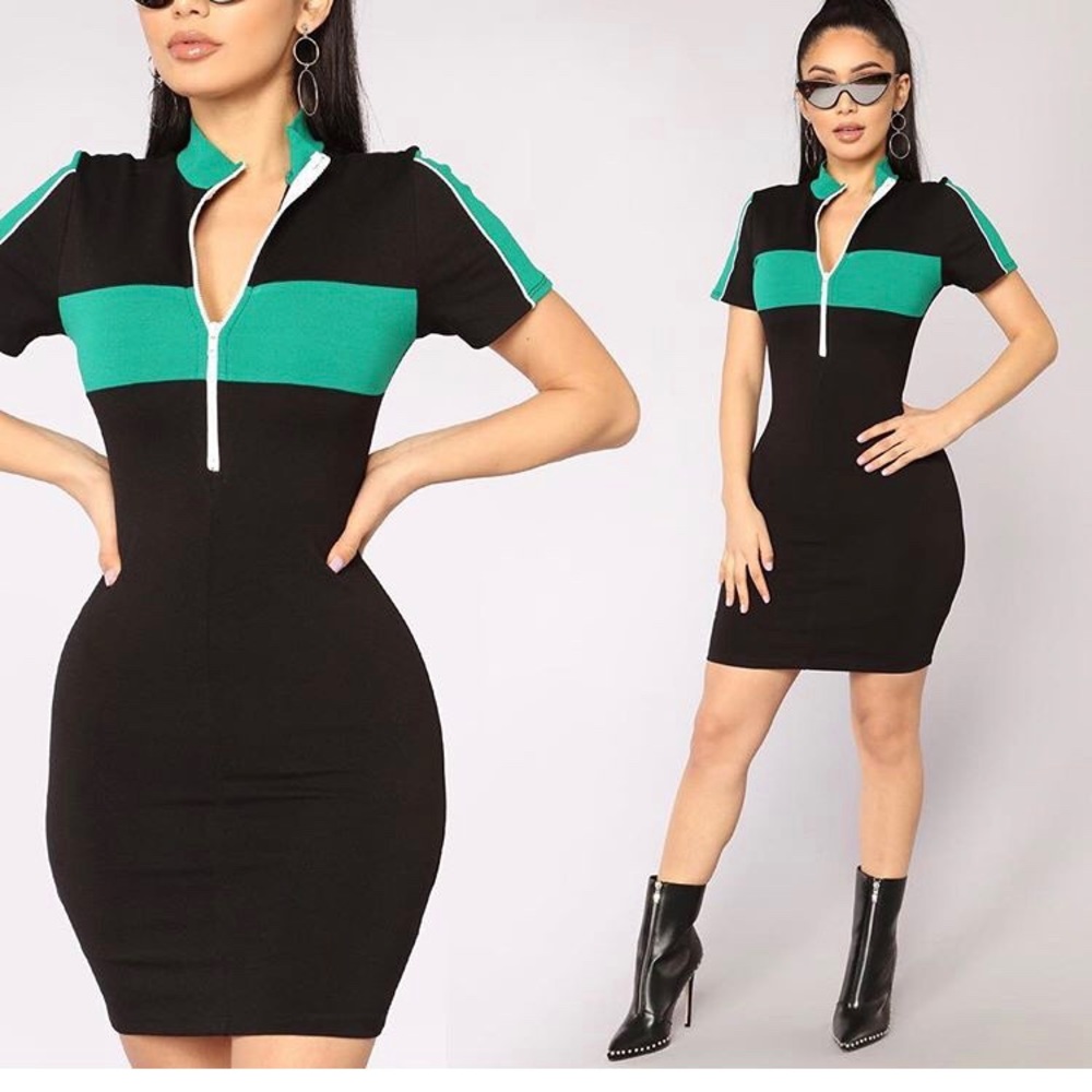 Fashion Nova road race color block dress